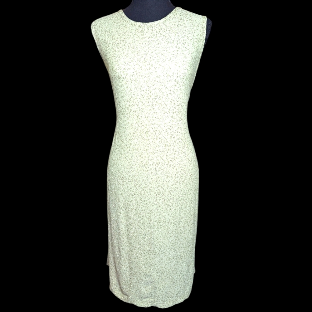 Vintage 90s Light Pistachio Green Sleeveless Summe Dress Knee Length Mini Floral